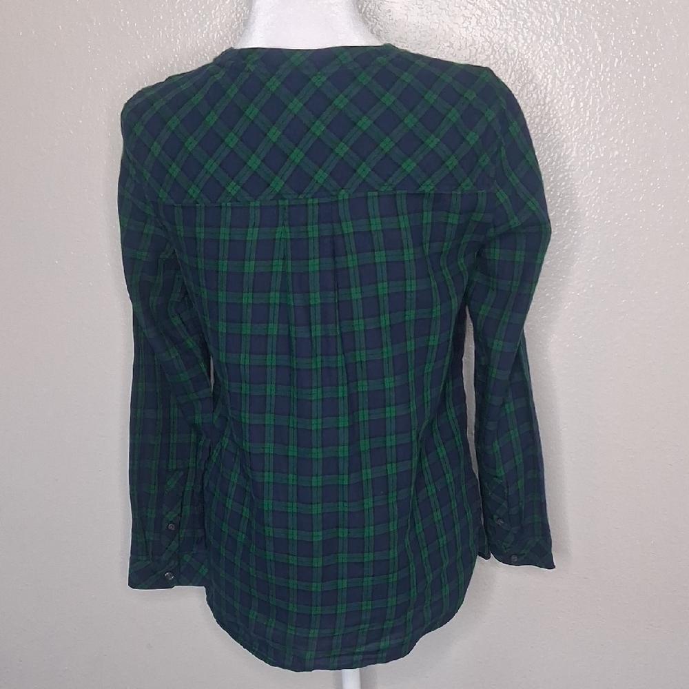 Talbots Women's Shirt Green Blue Plaid Popover Tunic Long Slv Henley PP (0-2) - Picture 10 of 16